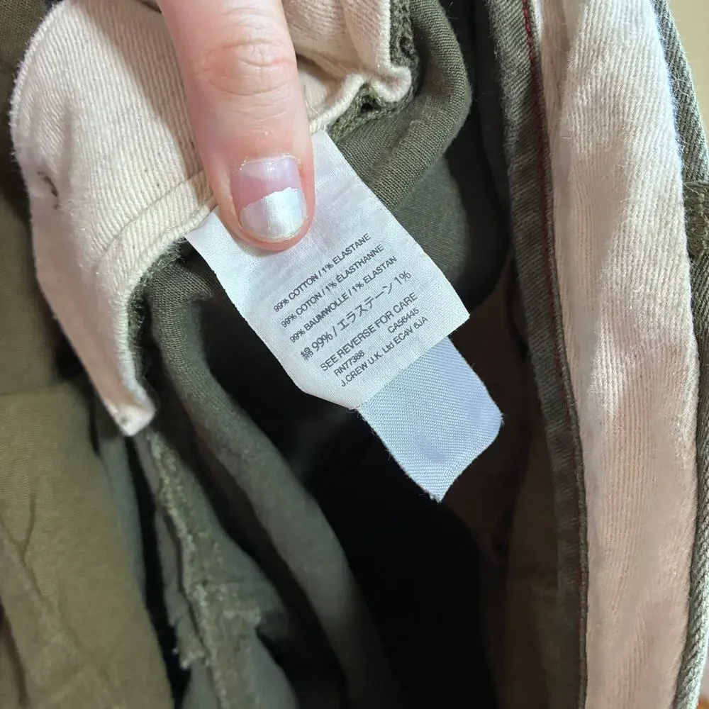 J.Crew stretch trademark cotton blend vintage olive green trousers men's 34X32